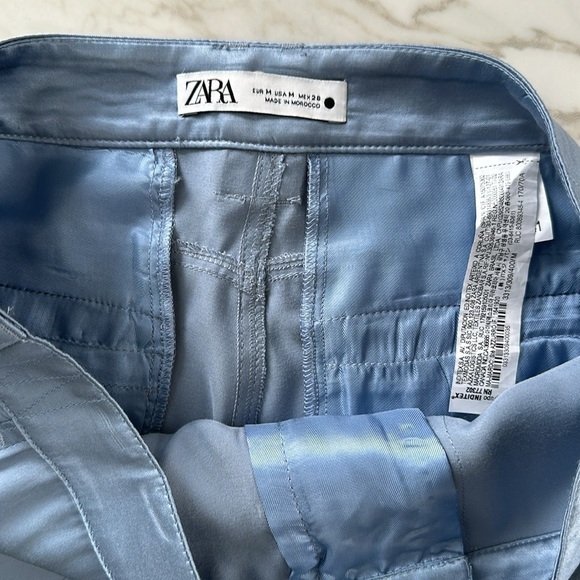 NWOT Zara blue satin-like flowy high waisted cargo pants w/ drawstring hem Sz M - Picture 7 of 15